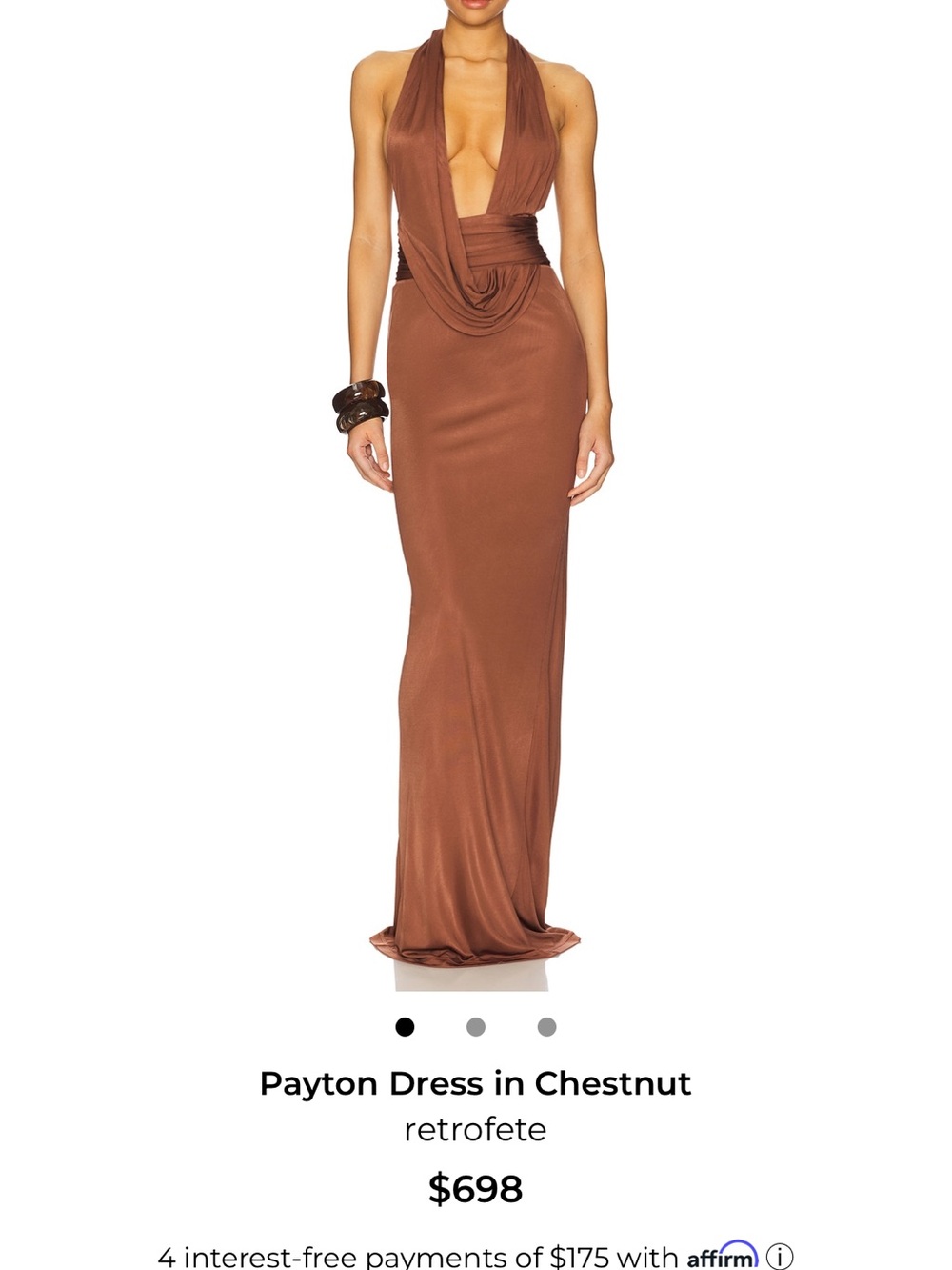 Retrofete Chestnut Halter Drape Maxi Dress